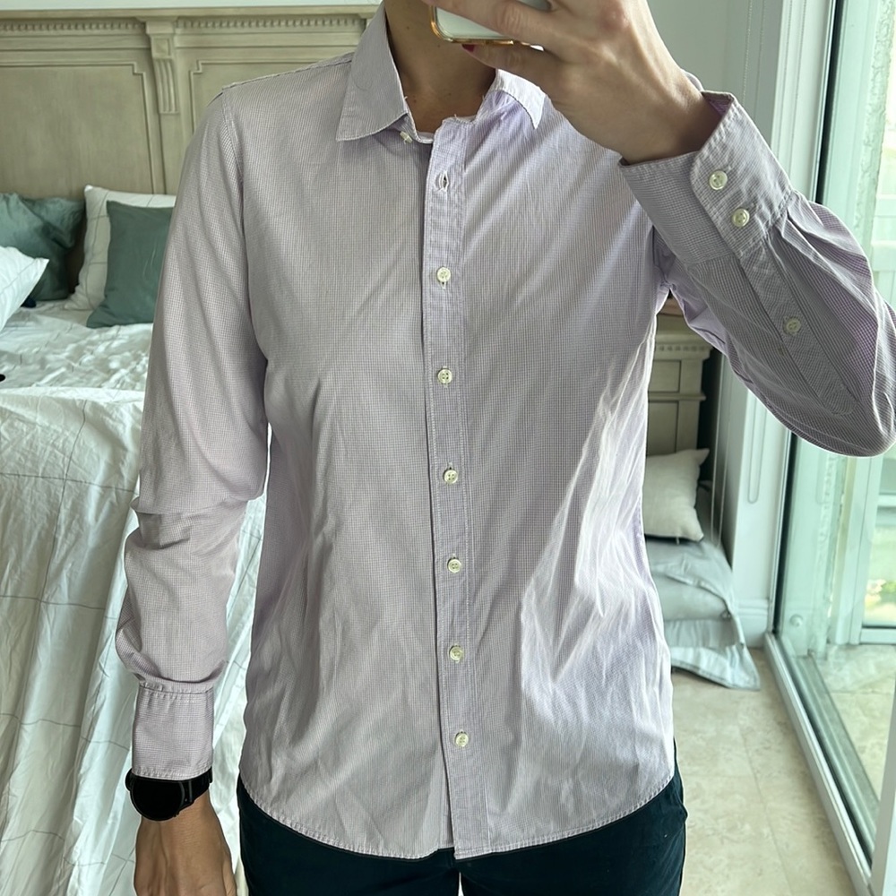 J. Crew sz small purple & white square patterned Haberdashery button down shirt